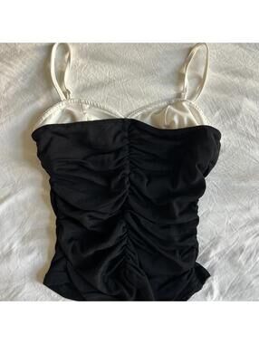 Black and white ruched tank top
